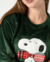 Women Winter Velvet Pajama Set – Snoopy Embroidery & Checkered Pants