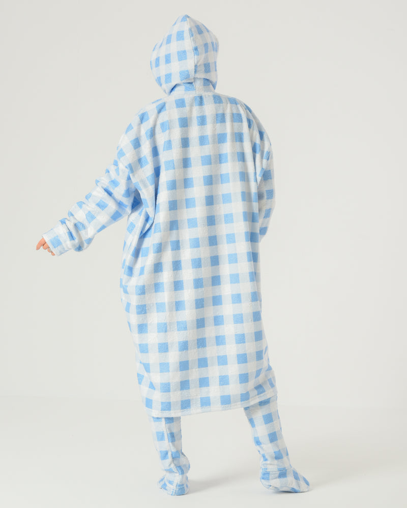 Women's Oversized Winter Hoodie Night Shirt– Blue Check Fur with Matching Socks