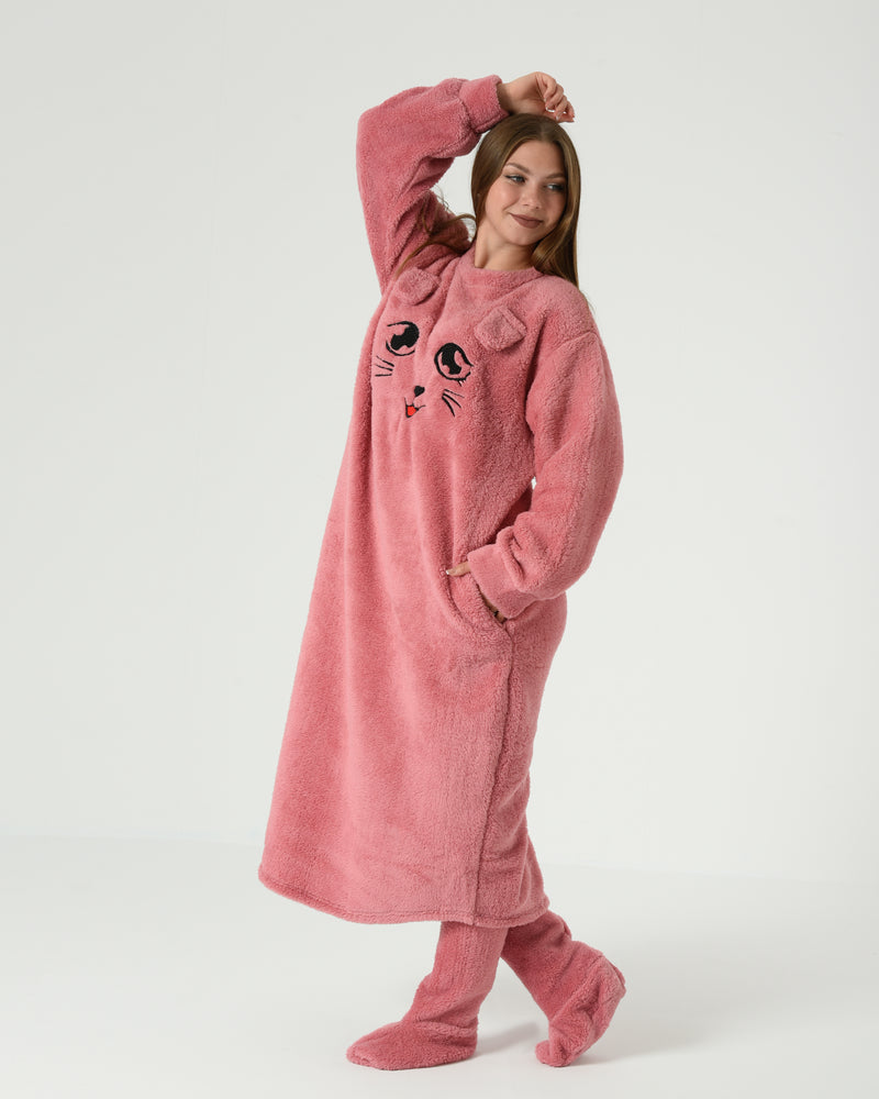 Women's Long Winter Fur Night-Shirt with Socks – Pink Cozy Homewear
