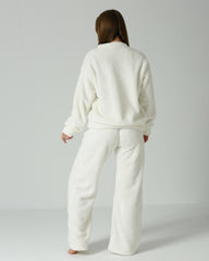 Women's Soft Fur Winter Pajama Set – White with Pink Bow Design