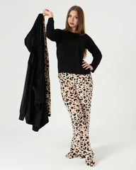 Women's 4-Piece Double-Sided Velvet Pajama Set – Leopard Print Winter Collection