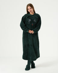 Women's Long Winter Fur Night-Shirt with Socks – Emerald green Cozy Homewear