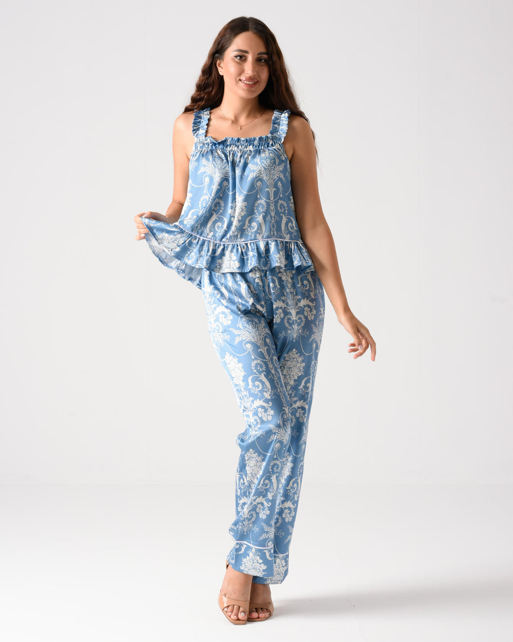 Blue Josette Print Textured Satin Pajama
