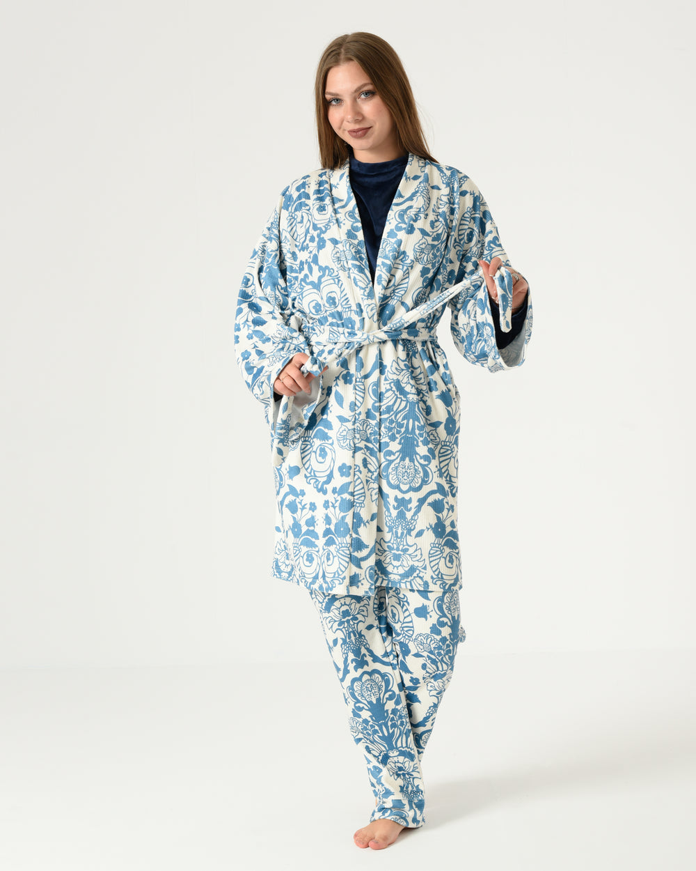 3 Piece's Biscotti Fabric Pajama Set with Velvet Lined Top