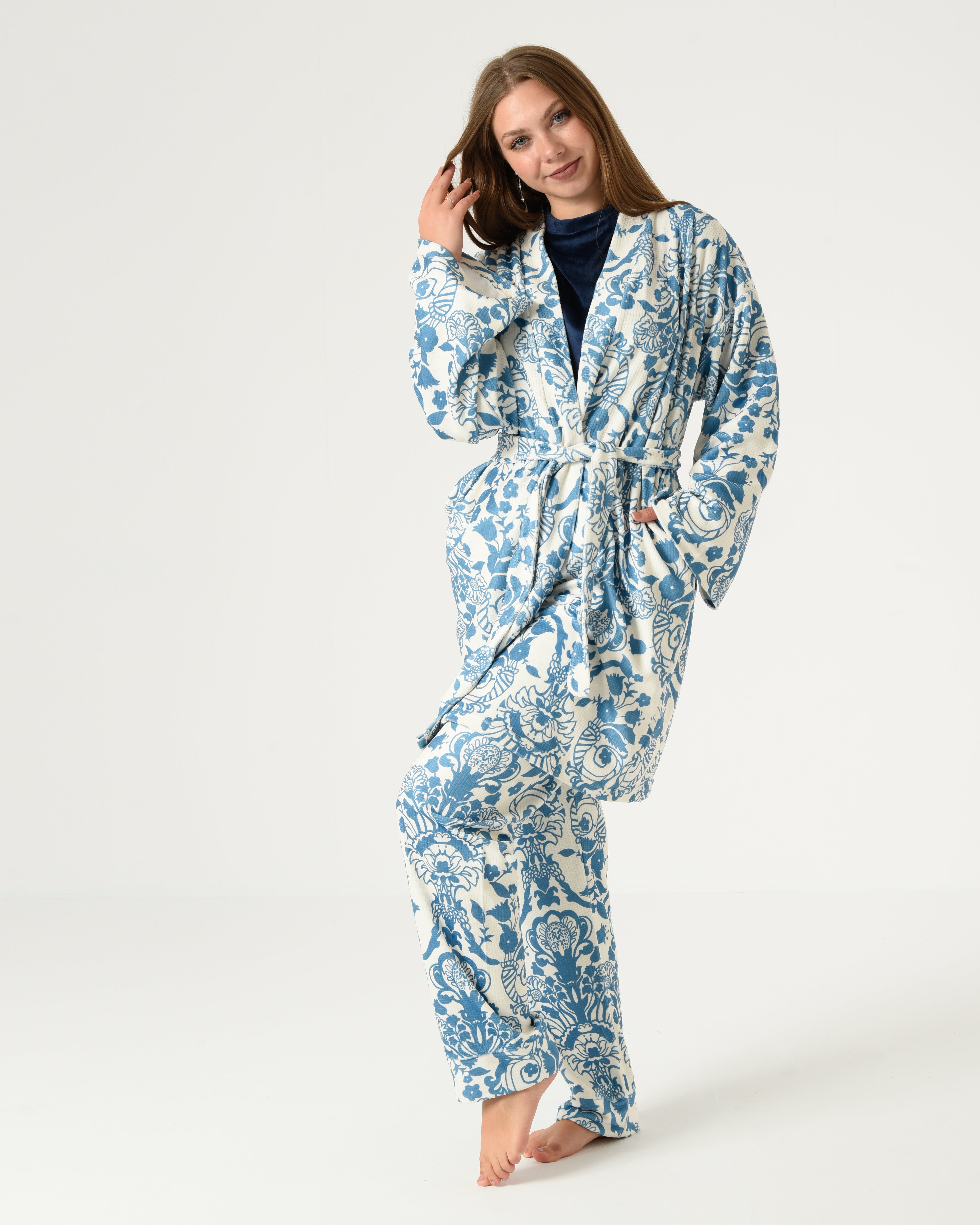 3 Piece's Biscotti Fabric Pajama Set with Velvet Lined Top