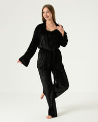 Luxury Velvet 3-Pieces Pajama Set – Black