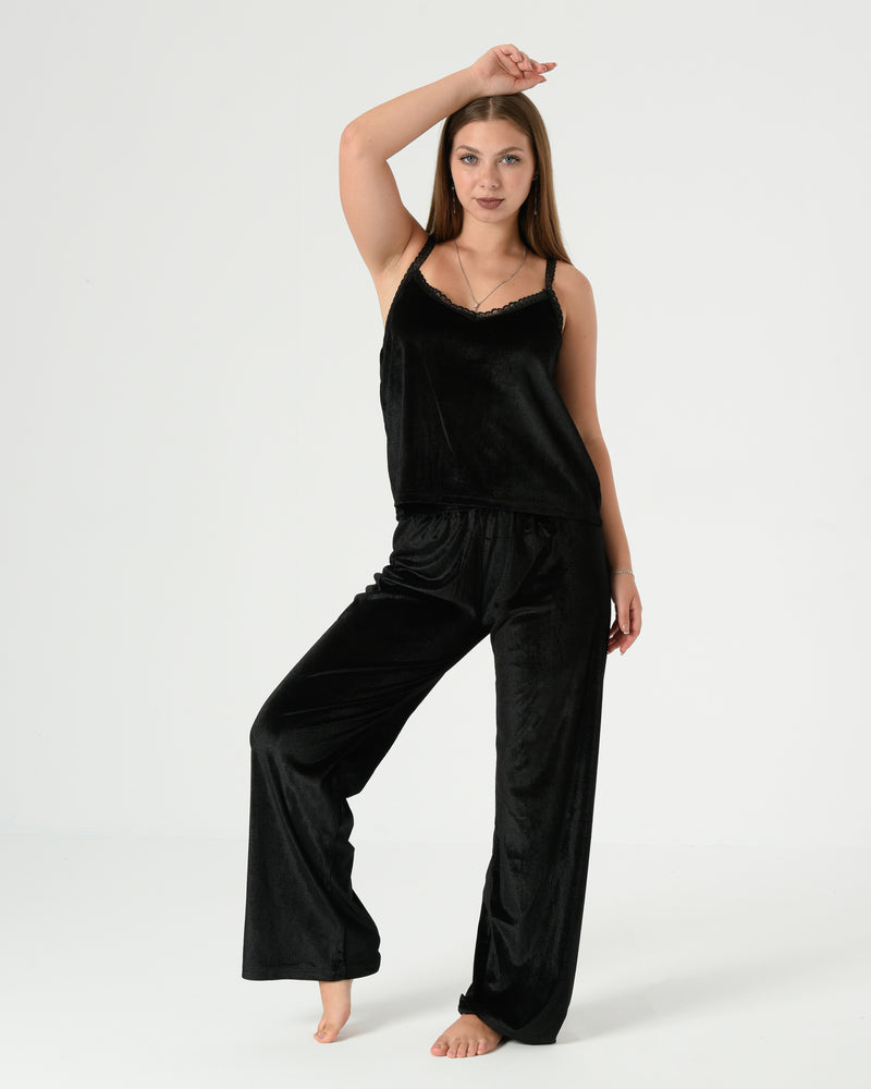 Luxury Velvet 3-Pieces Pajama Set – Black