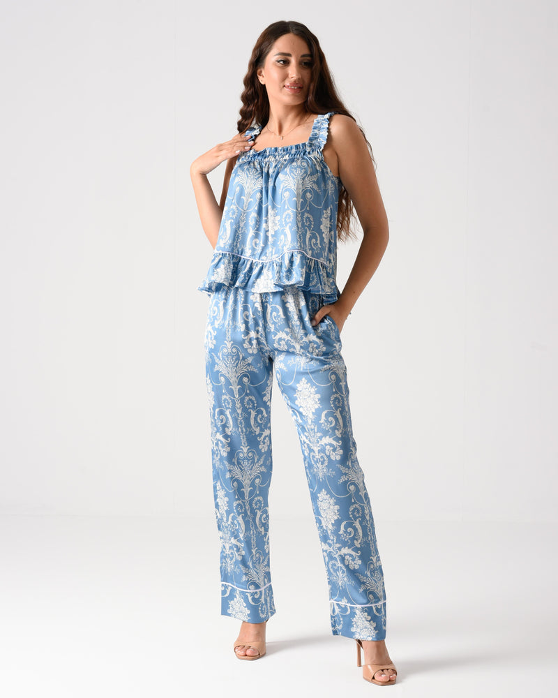 Blue Josette Print Textured Satin Pajama
