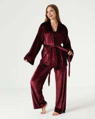 Luxury Velvet 3-Pieces Pajama Set – Maroon