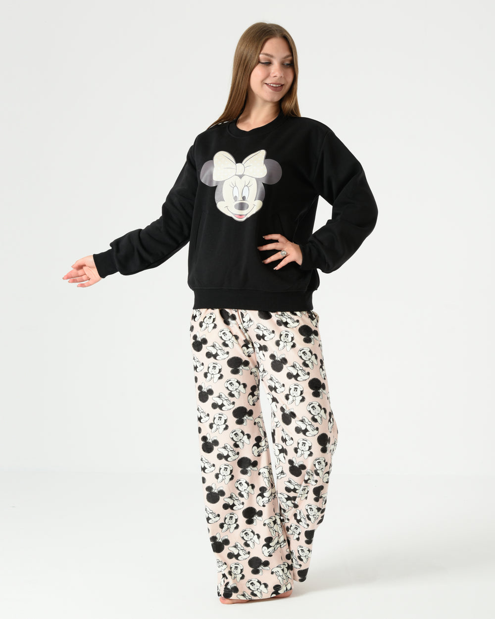 Minnie Mouse Printed Velvet Pajama Set with Lined Milton Cotton Sweatshirt