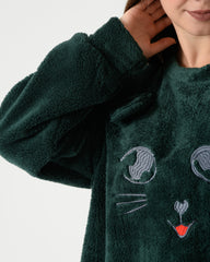 Women's Long Winter Fur Night-Shirt with Socks – Emerald green Cozy Homewear