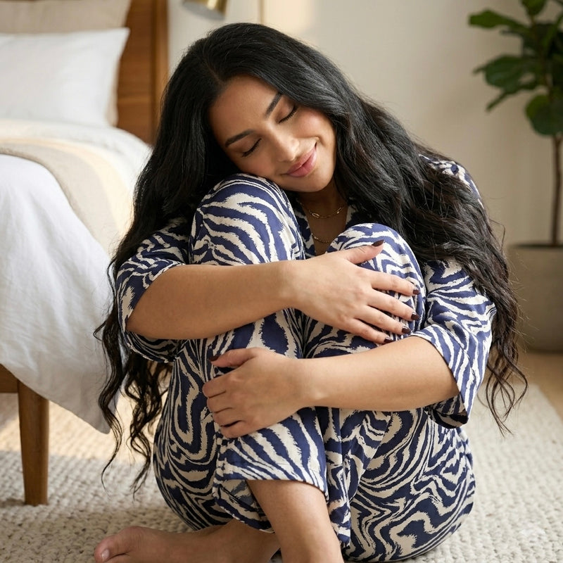 Navy Zebra Viscose Pajama Set