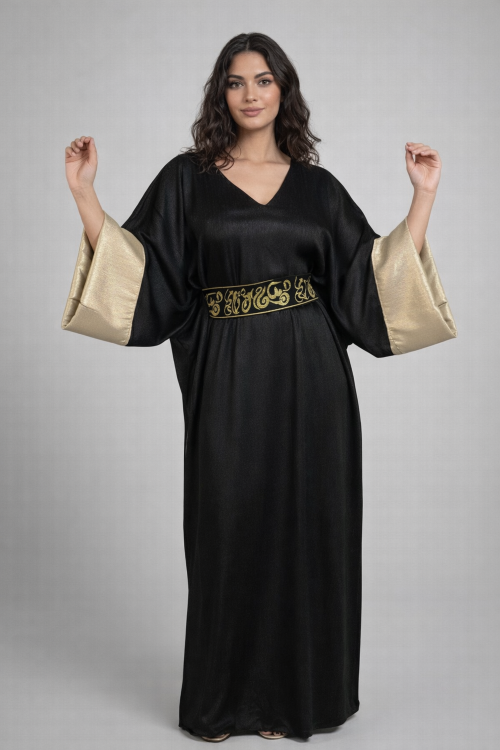 Rahaf Kaftan – Black & Gold Luxe Statement Abaya