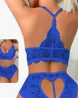 Two-Piece Blue Lingerie Made Of Lace With An Heart At The Back - PYJAMODA