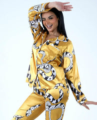 Lila Seduction Snake-print Gold Satin Pajama