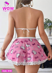 Cute Pink Kitty Lingerie Set with Skirt – Code 0110
