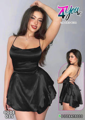 Black Satin Short Night Dress with Open Back – Code 035