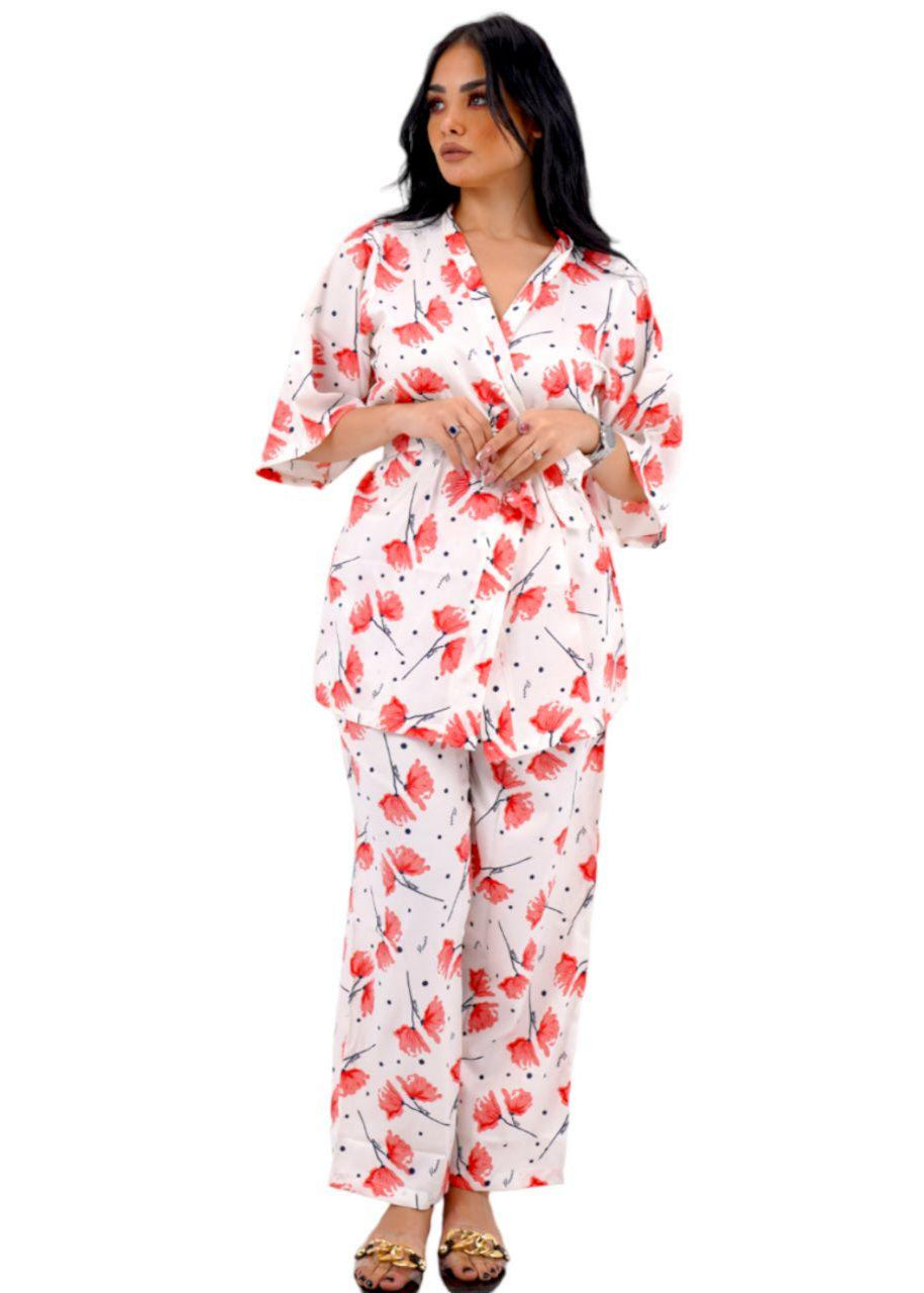 Red Satin Cotton Pajama Set - PYJAMODA