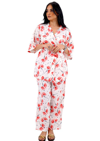 Red Satin Cotton Pajama Set - PYJAMODA