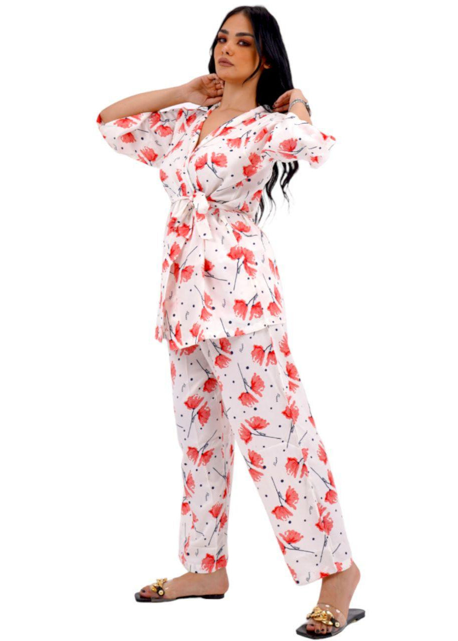 Red Satin Cotton Pajama Set - PYJAMODA