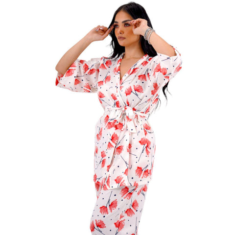 Red Satin Cotton Pajama Set - PYJAMODA