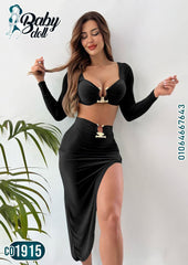 2P's Long Sleeve Crop Top & High-Slit Skirt Set – Code 1915