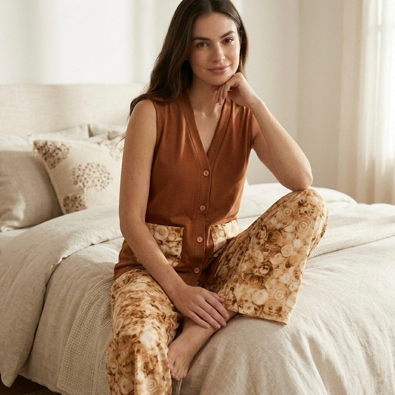 لقطة قريبة لتفاصيل القميص القطن الكت بأزرار مع طبعة Marble توضح جودة الخامة